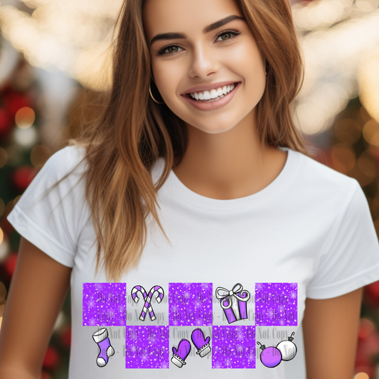 Purple Christmas Squares Digital Design | Candy Canes, Gifts & Mittens PNG