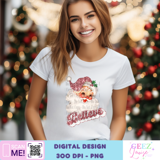 Believe pink santa sequin Christmas - Digital Download- PNG