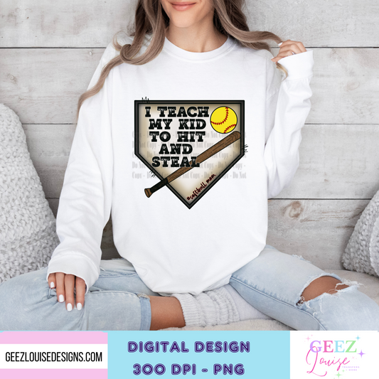 Teach my kid to hit or steal softball - Digital Download- PNG