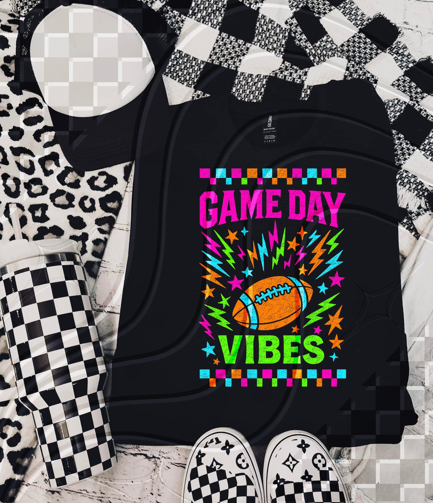 Game Day Vibes Neon Football PNG