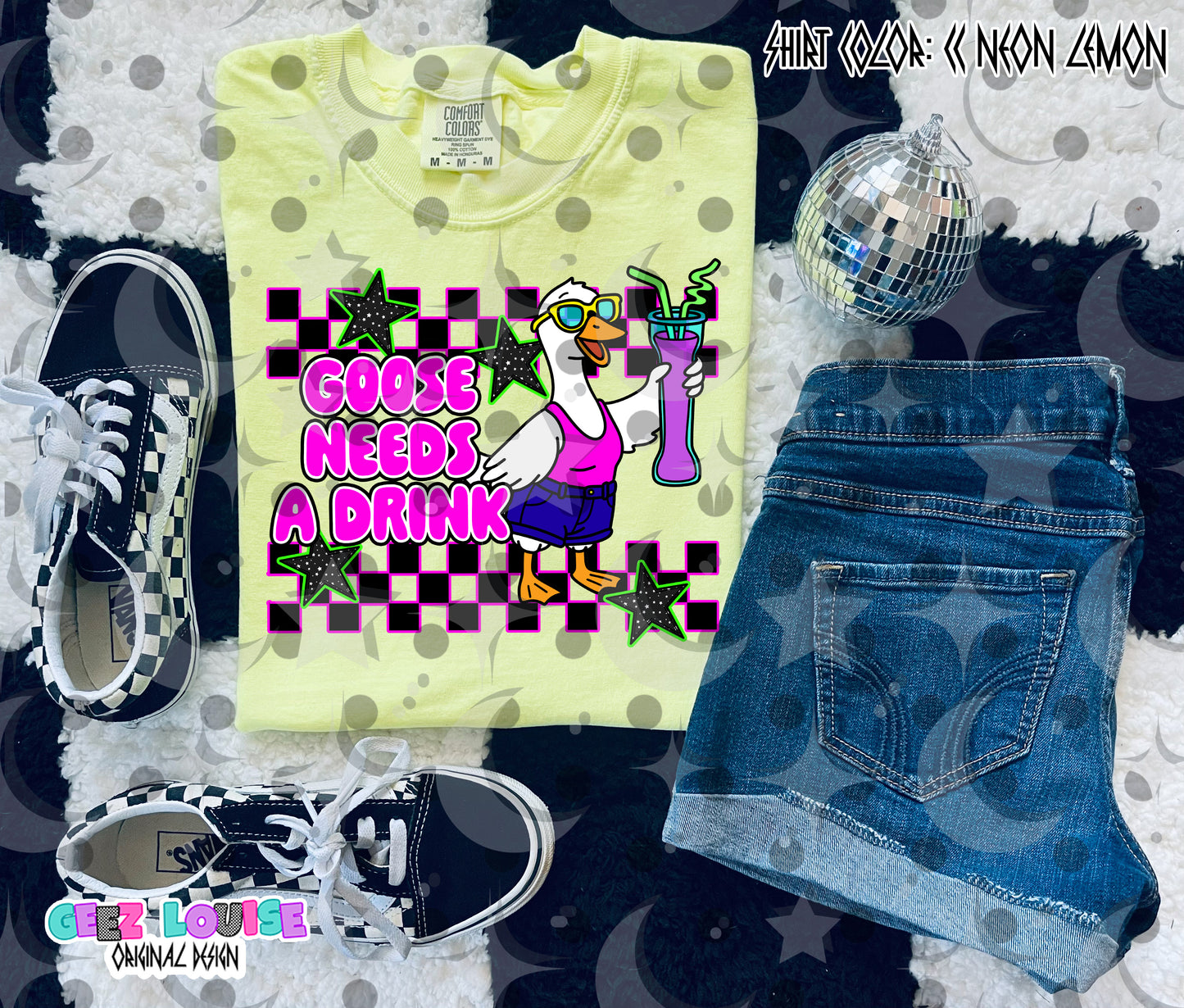 Goose Needs a Drink PNG | Funny Drinking Goose Design | Neon Summer Party Shirt Graphic | Vacation Goose PNG
