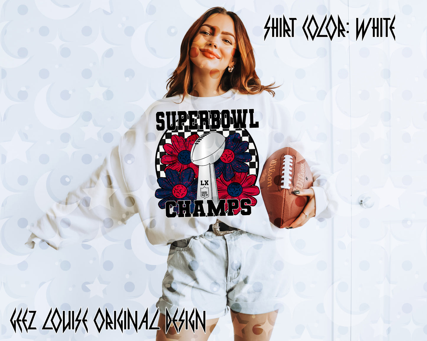 Big Game LX Champs Floral Football Digital Design | Retro Checker PNG