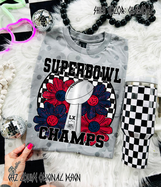 Big Game LX Champs Floral Football Digital Design | Retro Checker PNG
