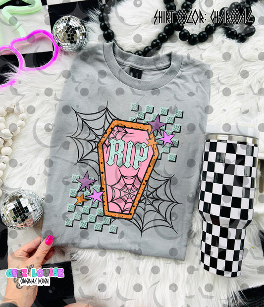 Retro RIP Coffin Halloween Digital Design PNG