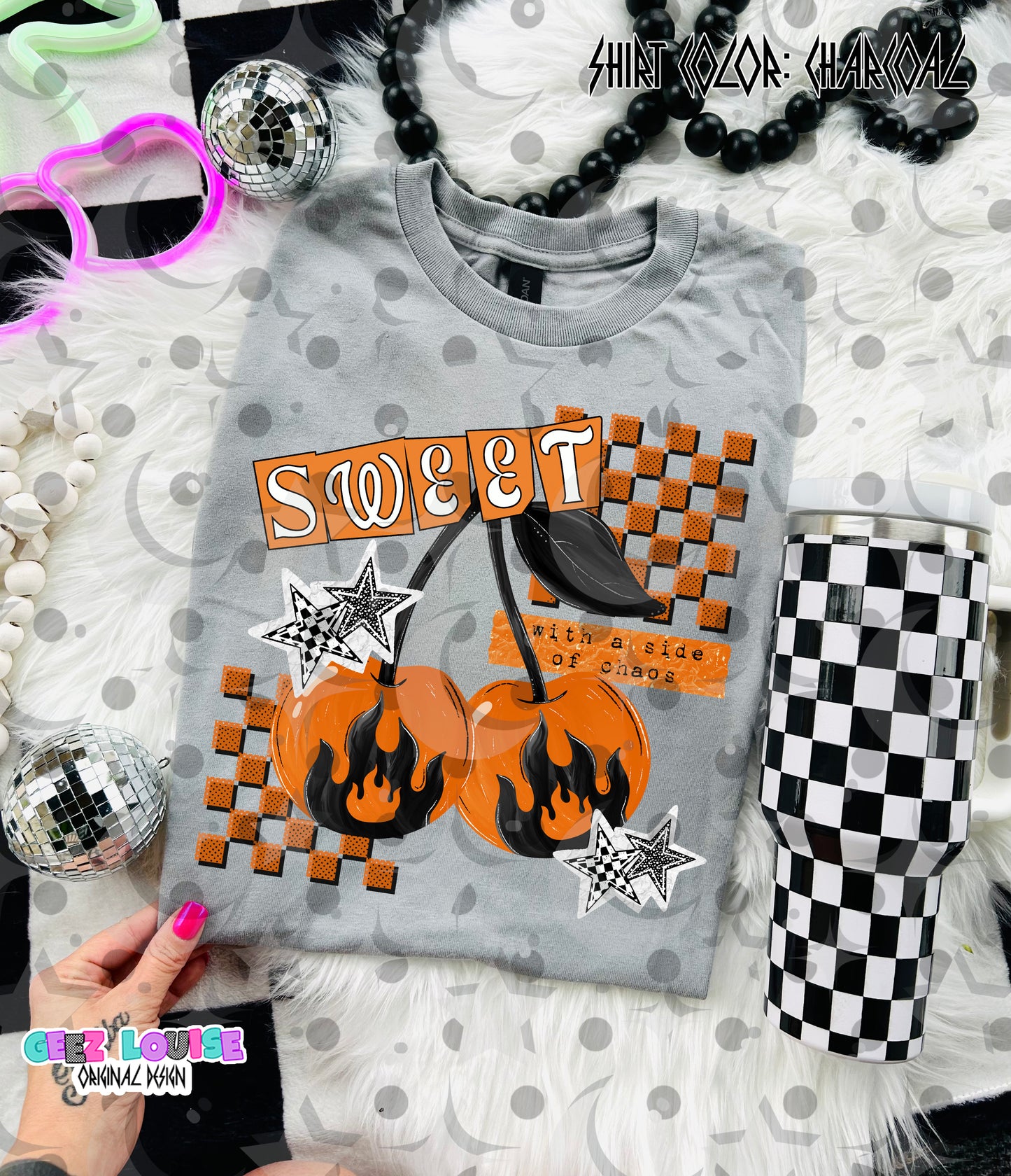 Sweet with a Side of Chaos PNG | Retro Cherry Sublimation Design | Goth Cherry Shirt PNG