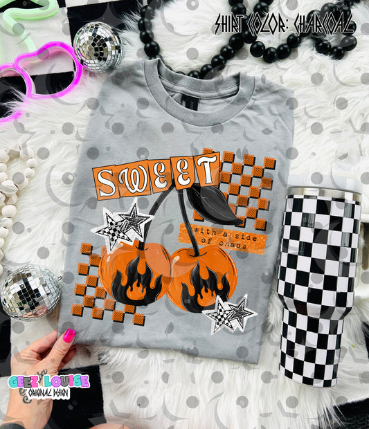 Sweet with a Side of Chaos PNG | Retro Cherry Sublimation Design | Goth Cherry Shirt PNG