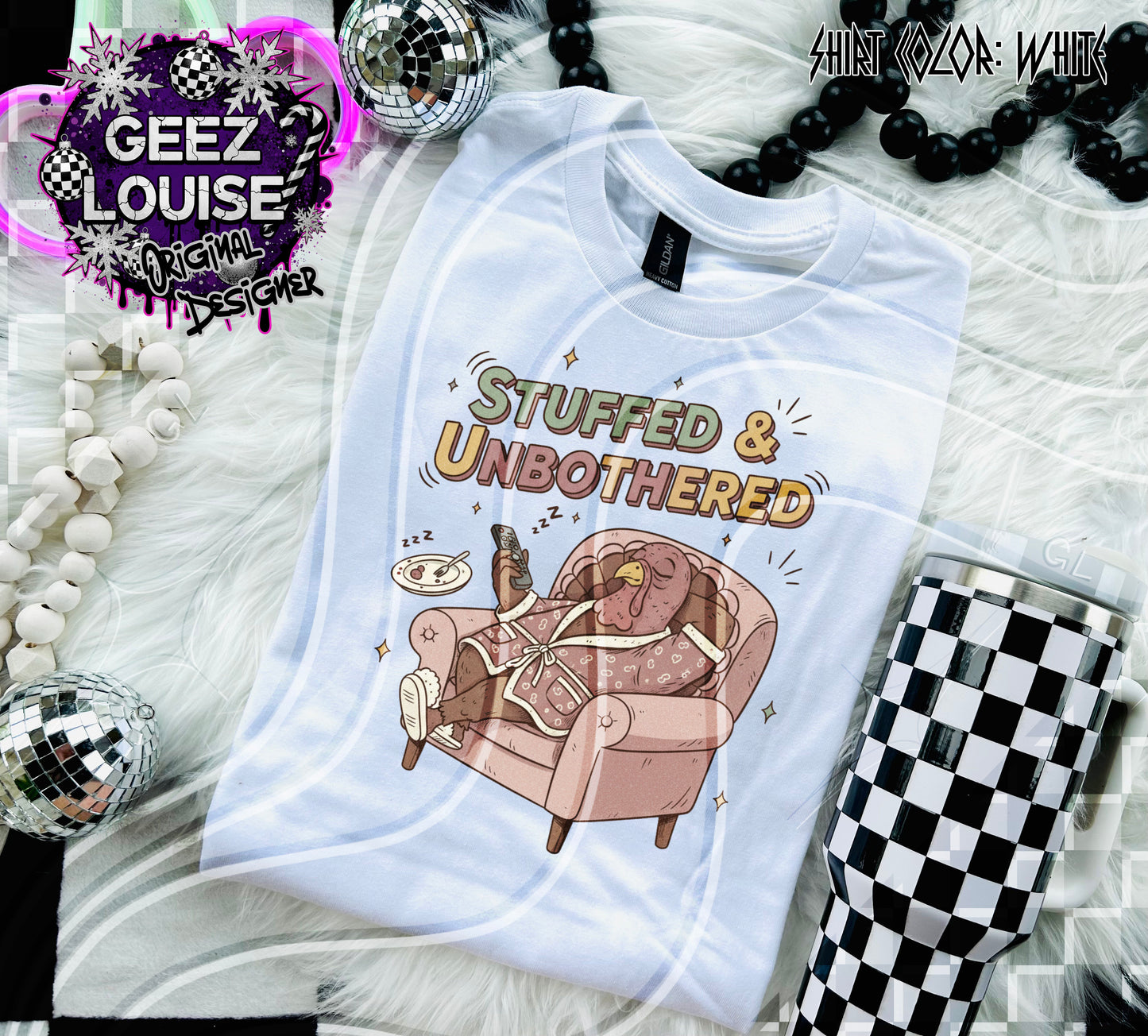 Stuffed & Unbothered | Funny Cozy Thanksgiving Turkey Digital Design