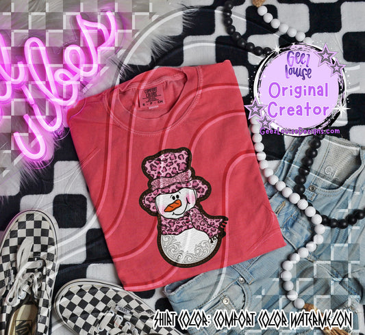 Pink Leopard Snowman Leather Texture Digital Design | Winter PNG for Sublimation