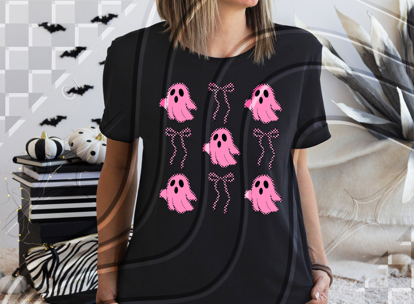 Coquette Checkered Ghost Digital Design – 4 Color Options (PNG + Commercial Use)