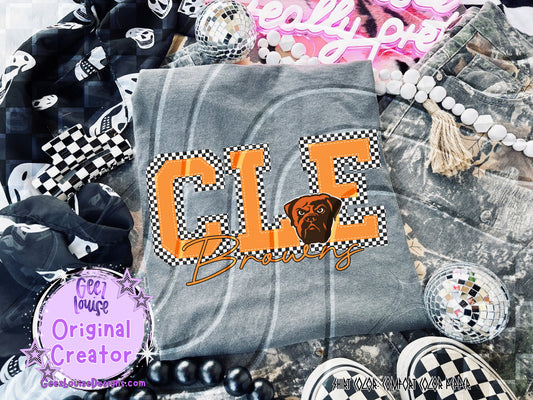 CLE Browns Checkered Mascot Digital Design | Game Day Spirit