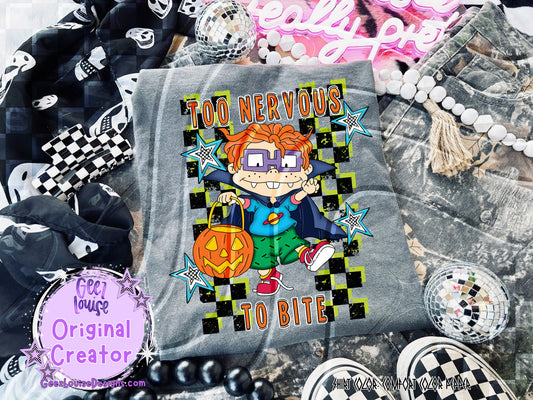 Too Nervous to Bite – Halloween Super Fang Digital Design (PNG)