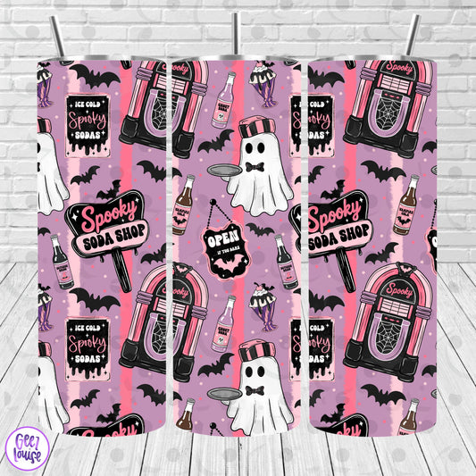Spooky Soda Shop Tumbler Wrap | Halloween Ghost & Retro Soda Pattern | 20 oz Skinny PNG | Digital Download | July 26 No FOMO Drive