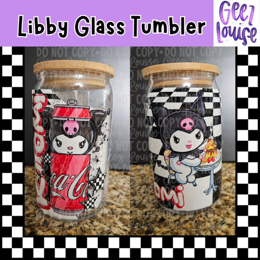 Edgy Cartoon Character Libby Glass Tumbler | 16oz Alternative Aesthetic Glass Cup with Bamboo Lid & Straw