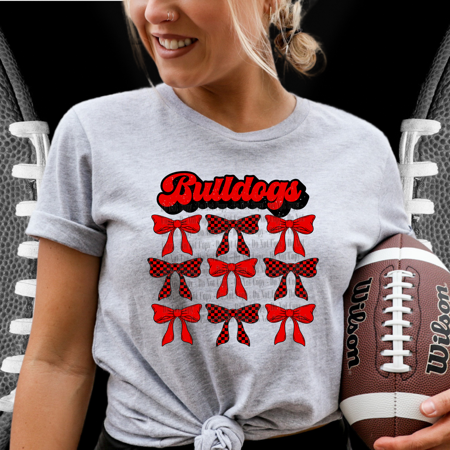 Bulldogs Grid Bow Pattern Digital Design