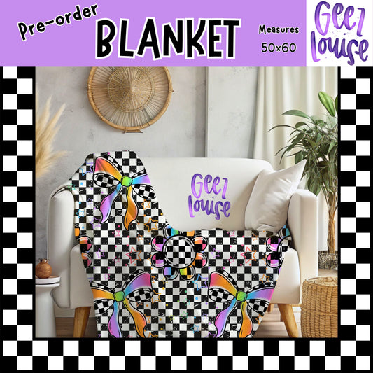 Rainbow Bows & Checkers Throw Blanket – 50x60 Pre-Order