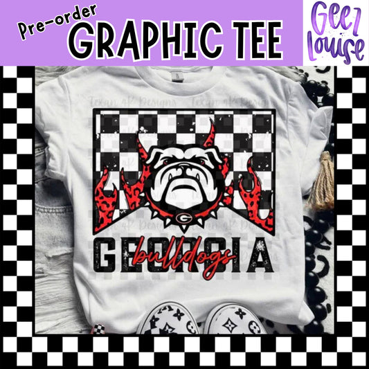 Georgia Bulldogs Graphic Tee – Grunge Checkered | Pre-Order | Made to Order