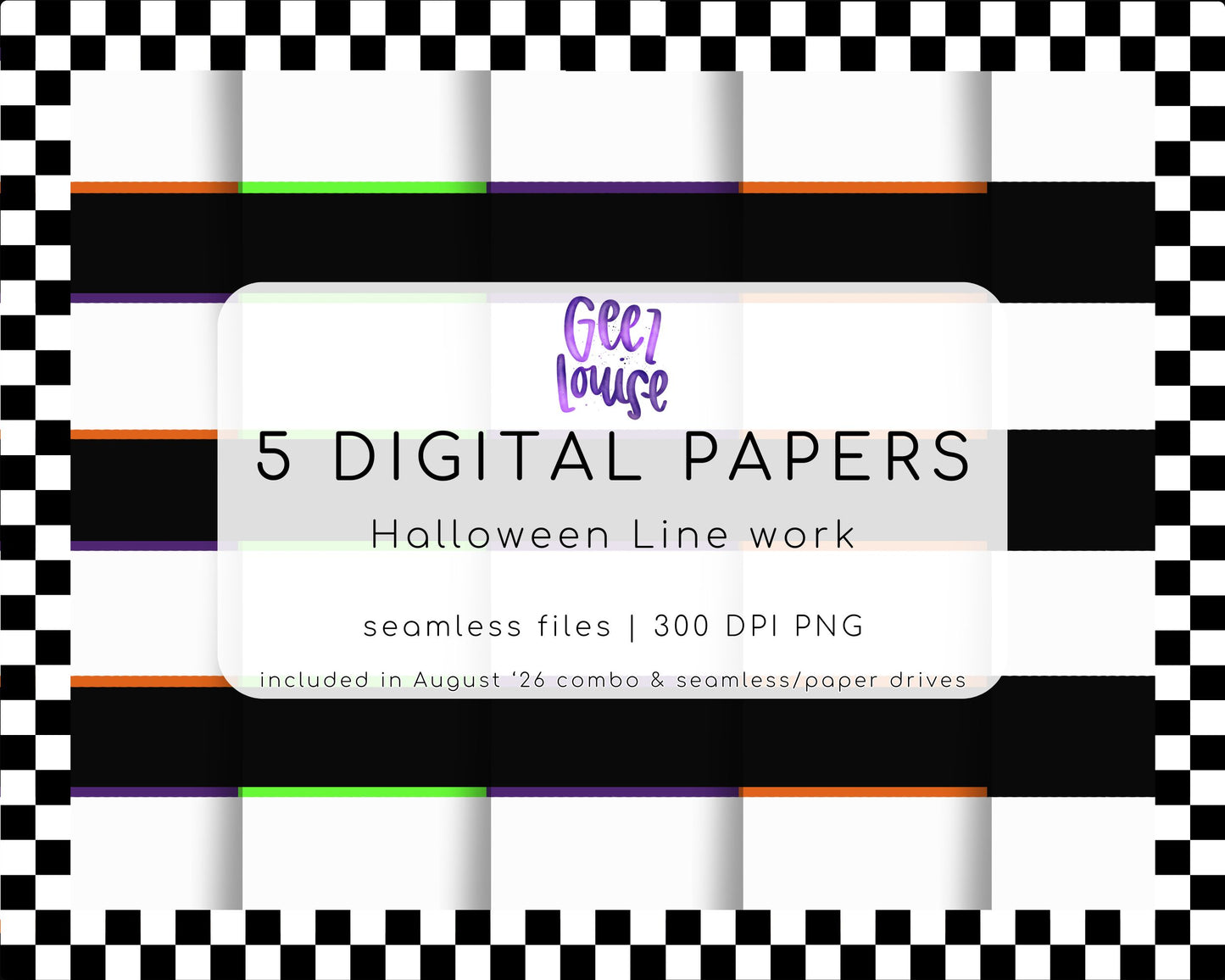 Halloween Line Work Seamless Digital Paper Bundle | 5 Halloween Stripe Patterns | PNG Backgrounds | August '26 Combo & Seamless  Drive