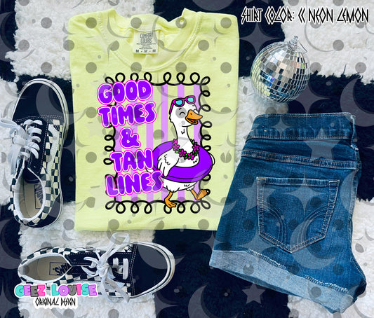 Good Times & Tan Lines Goose PNG | Summer Pool Float Design | Cute Beach Goose Graphic | Vacation Shirt PNG