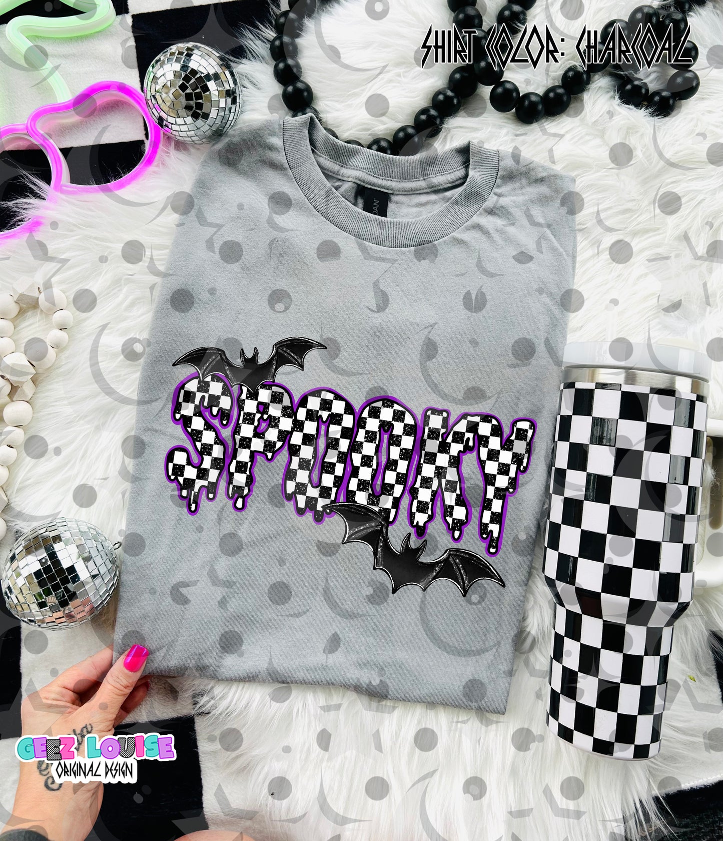 Spooky Checkerboard PNG | Halloween Sublimation Design | Dripping Spooky Text | Ghost Season Digital Download
