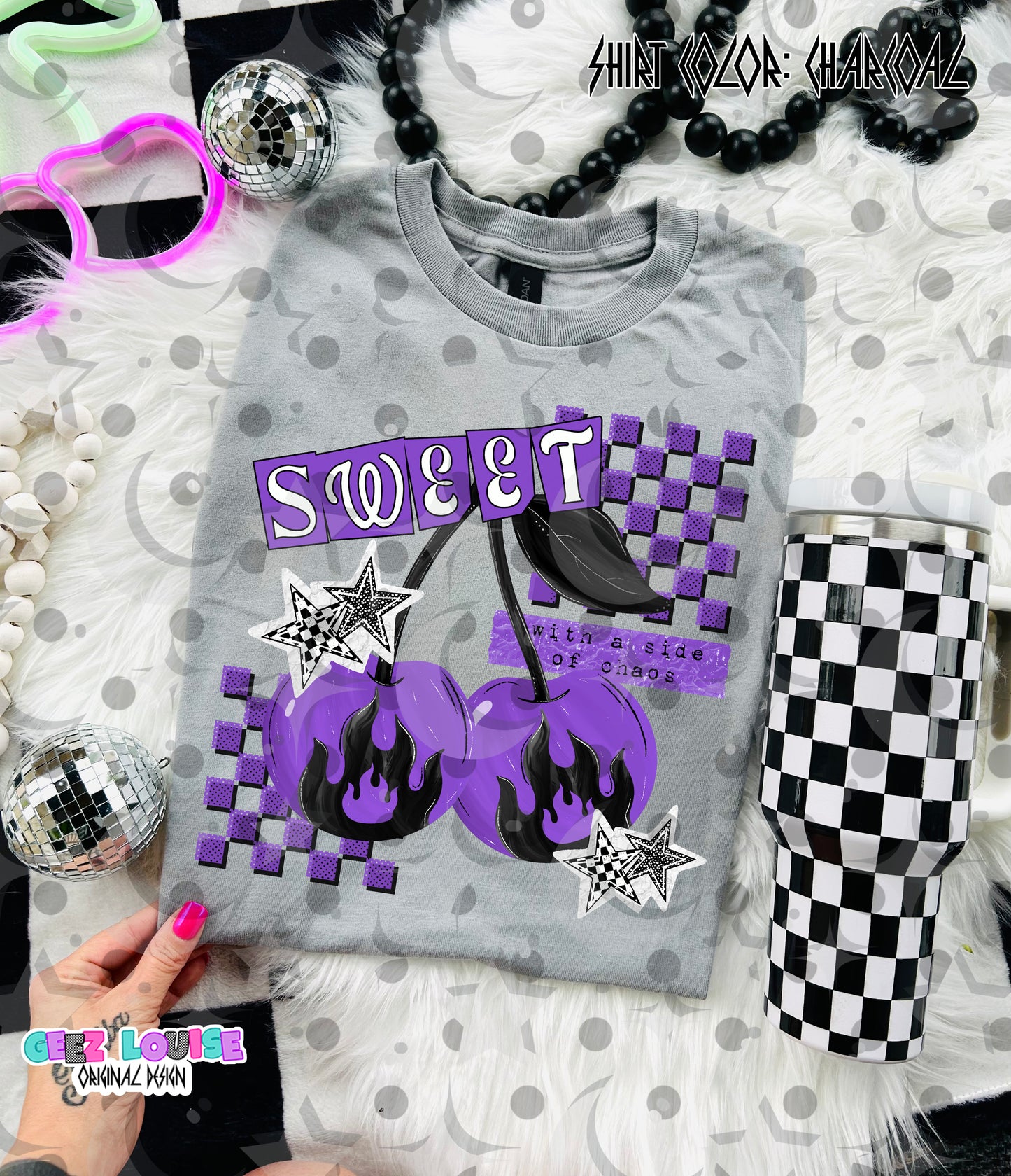 Sweet with a Side of Chaos PNG | Retro Cherry Sublimation Design | Goth Cherry Shirt PNG