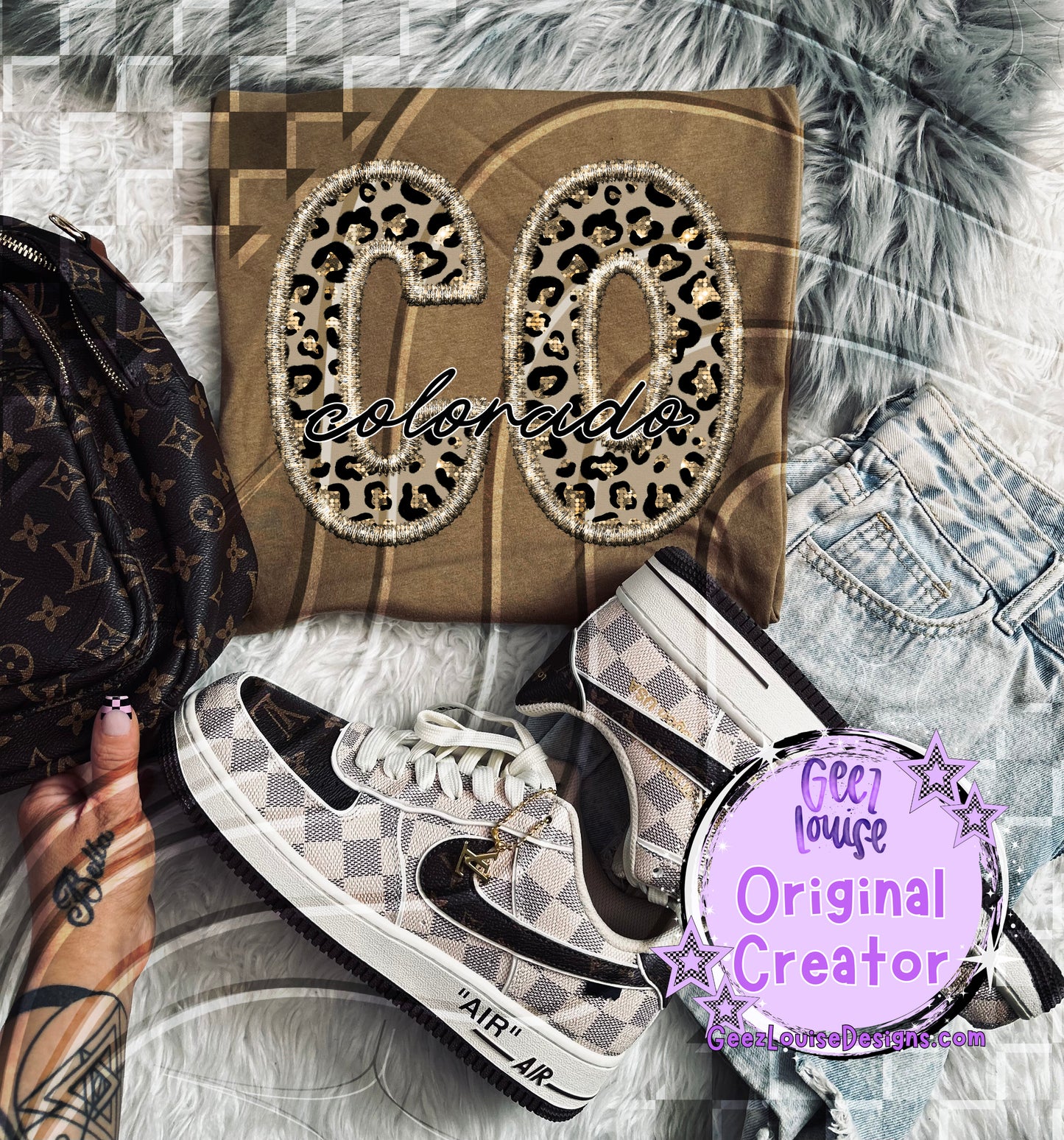 State abbreviations in faux leopard sequin embroidery  - Digital Download- PNG