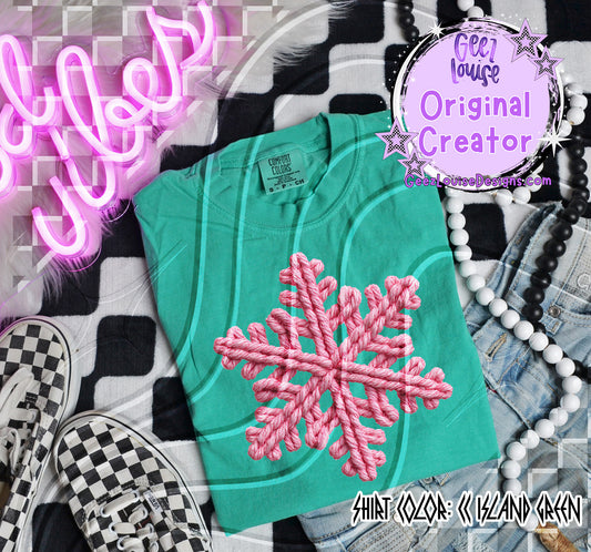 Yarn Texture Snowflake Digital Design | Pink Rope Stitch Effect | Winter Sublimation PNG