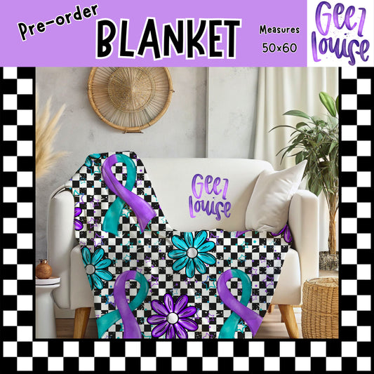 Awareness Ribbon Throw Blanket – Teal & Purple – 50x60 Pre-Order