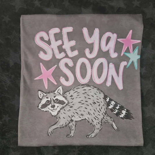 See Ya Soon Double-Sided Raccoon Graphic Tee