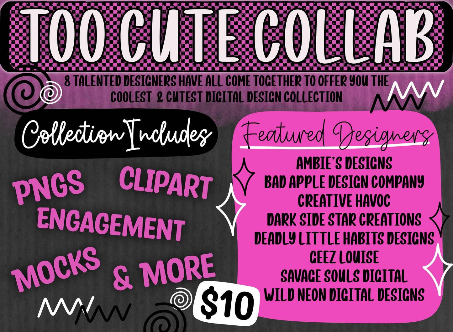 Too Cute Collab Bundle | PNGs, Clipart, Mocks & Engagement Graphics | 8 Designer Collection