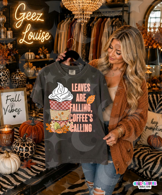 Leaves Are Falling, Coffee's Calling PNG | Fall Coffee Shirt Design | Autumn Coffee Cup Sublimation | Cozy Fall PNG | Digital Download