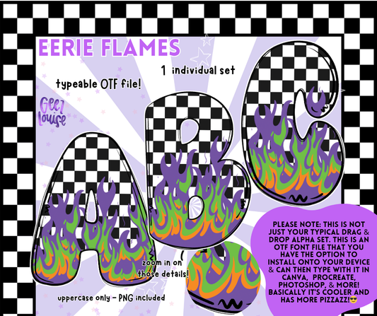 Eerie Flames Alpha – Neon Flame OTF Font & PNG Set