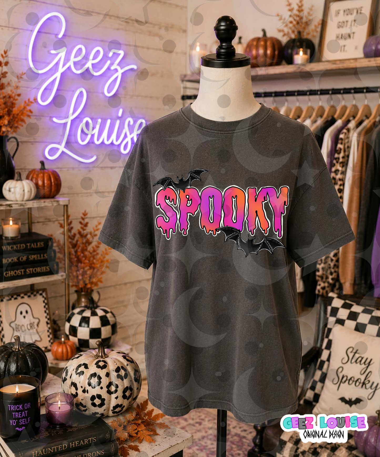Spooky Halloween PNG | Drippy Spooky Text Sublimation Design | Pink Orange Halloween PNG | Bat Digital Download