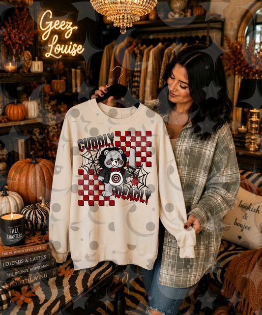 Cuddly Deadly PNG | Horror Bear Checkerboard Halloween Shirt Design | July 26 No FOMO Drive
