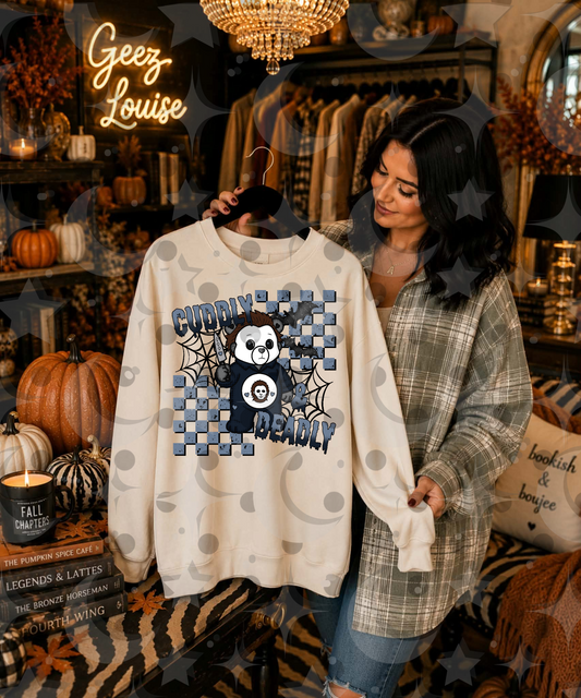 Cuddly & Deadly Blue Slasher Bear PNG | Horror Teddy Halloween Shirt Design | July 26 No FOMO Drive
