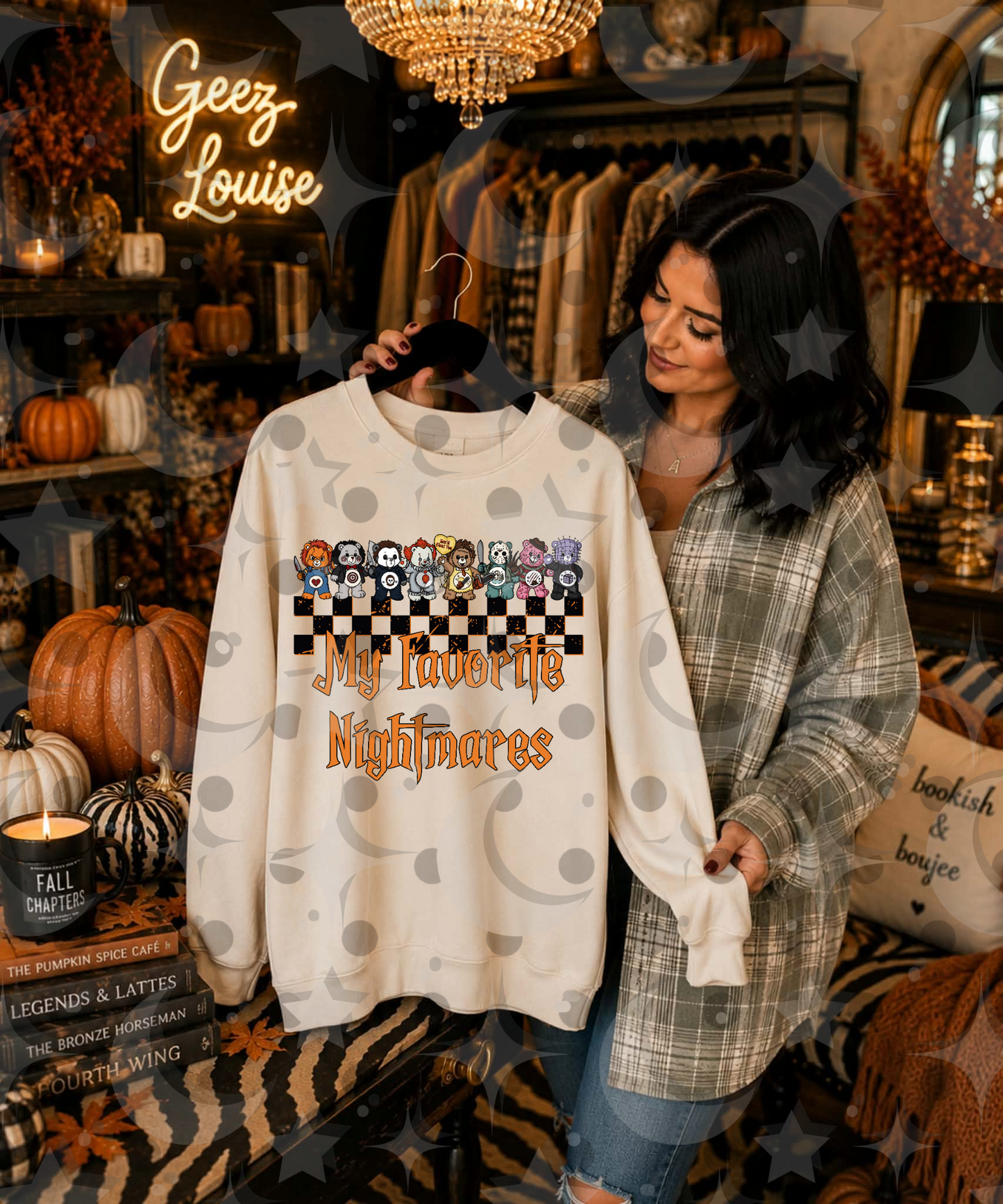 My Favorite Nightmares PNG | Horror Bear Halloween Shirt Design | Cute and Deadly Retro Checkerboard | July 26 No FOMO Drive