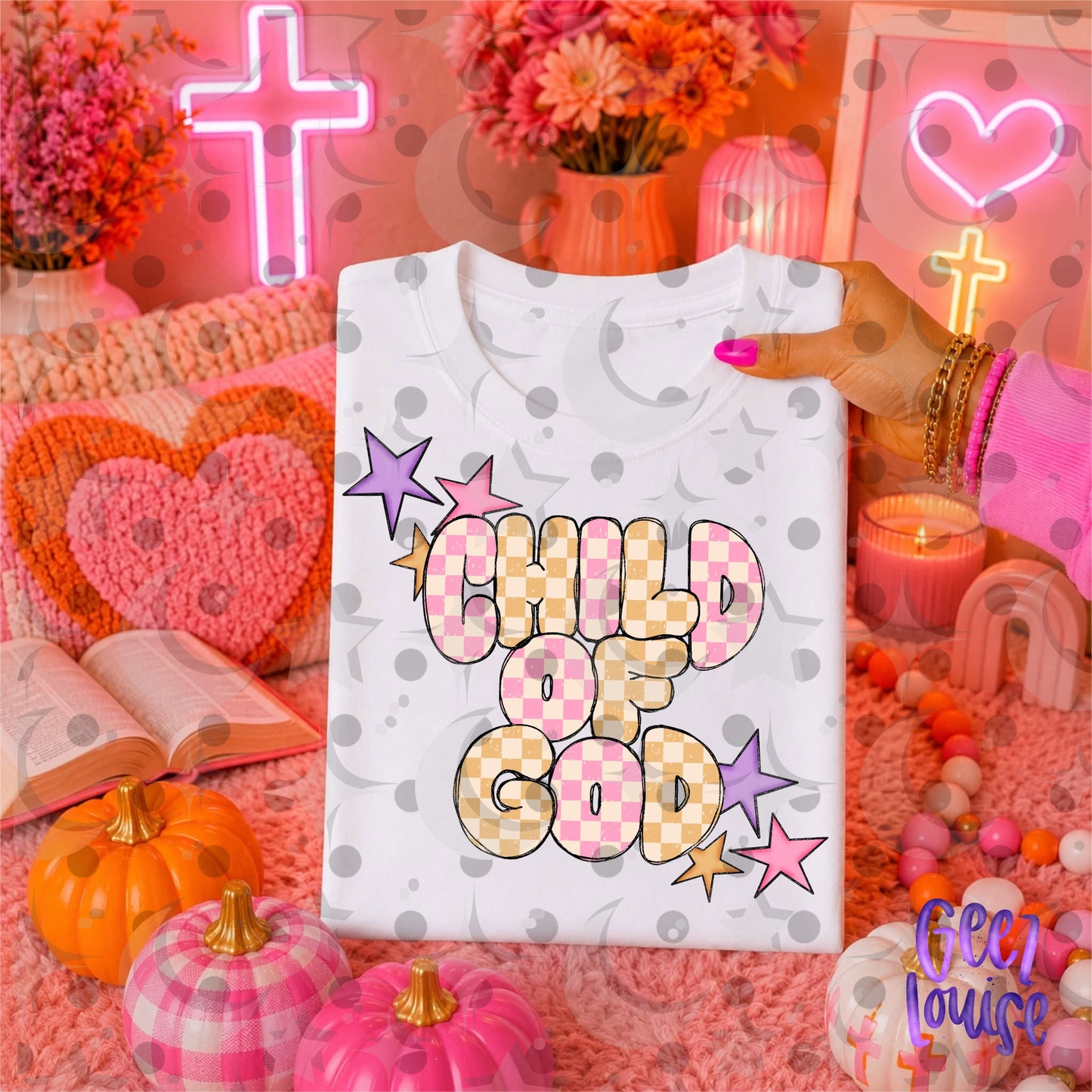Child of God PNG | Christian Faith Sublimation Design | Pastel Checkerboard Digital Download | August '26 Finished Design Drive