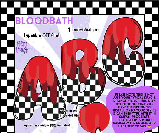 Bloodbath Alpha – Dripping Checkered OTF Font & PNG Set