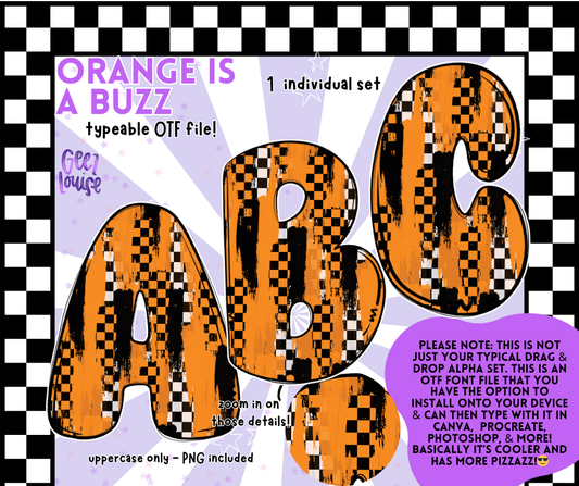 Orange Is a Buzz – Halloween Checker OTF Font & PNG Set