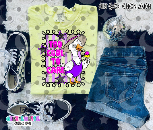 Too Cool to Care Goose PNG | Funny Summer Goose Design | Ice Cream Beach Graphic | Cute Vacation Shirt PNG