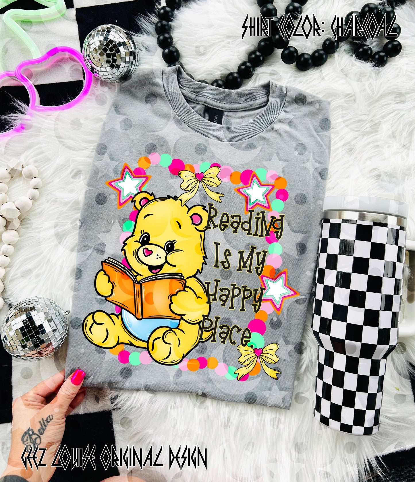 Reading Is My Happy Place – Retro Bear PNG