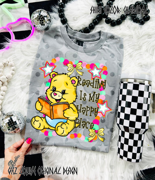 Reading Is My Happy Place – Retro Bear PNG