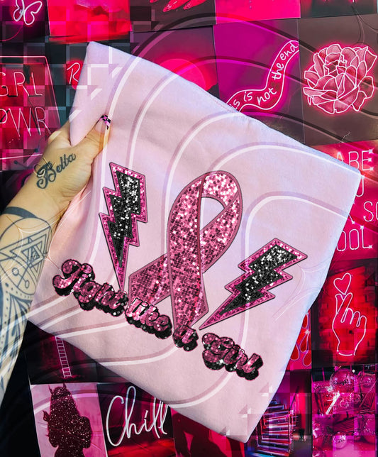 Fight Like a Girl – Pink Ribbon Lightning Bolt Digital Design