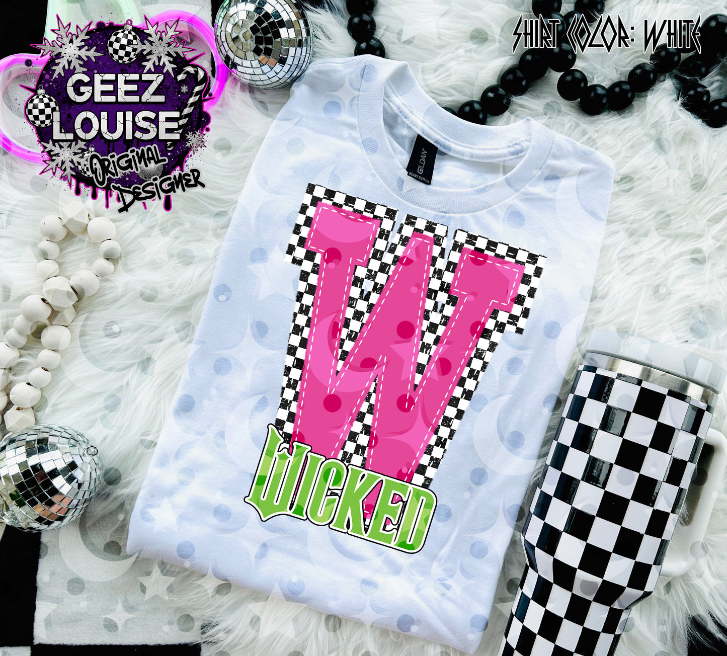 Wicked Letter W Digital Design – Pink & Green Checkered Retro PNG