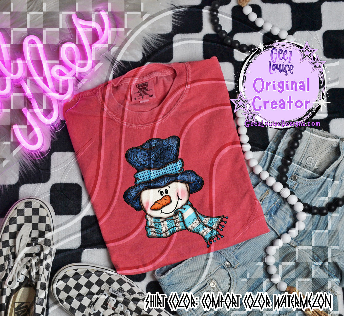 Blue Snowman Leather Texture Digital Design | Winter Sublimation PNG