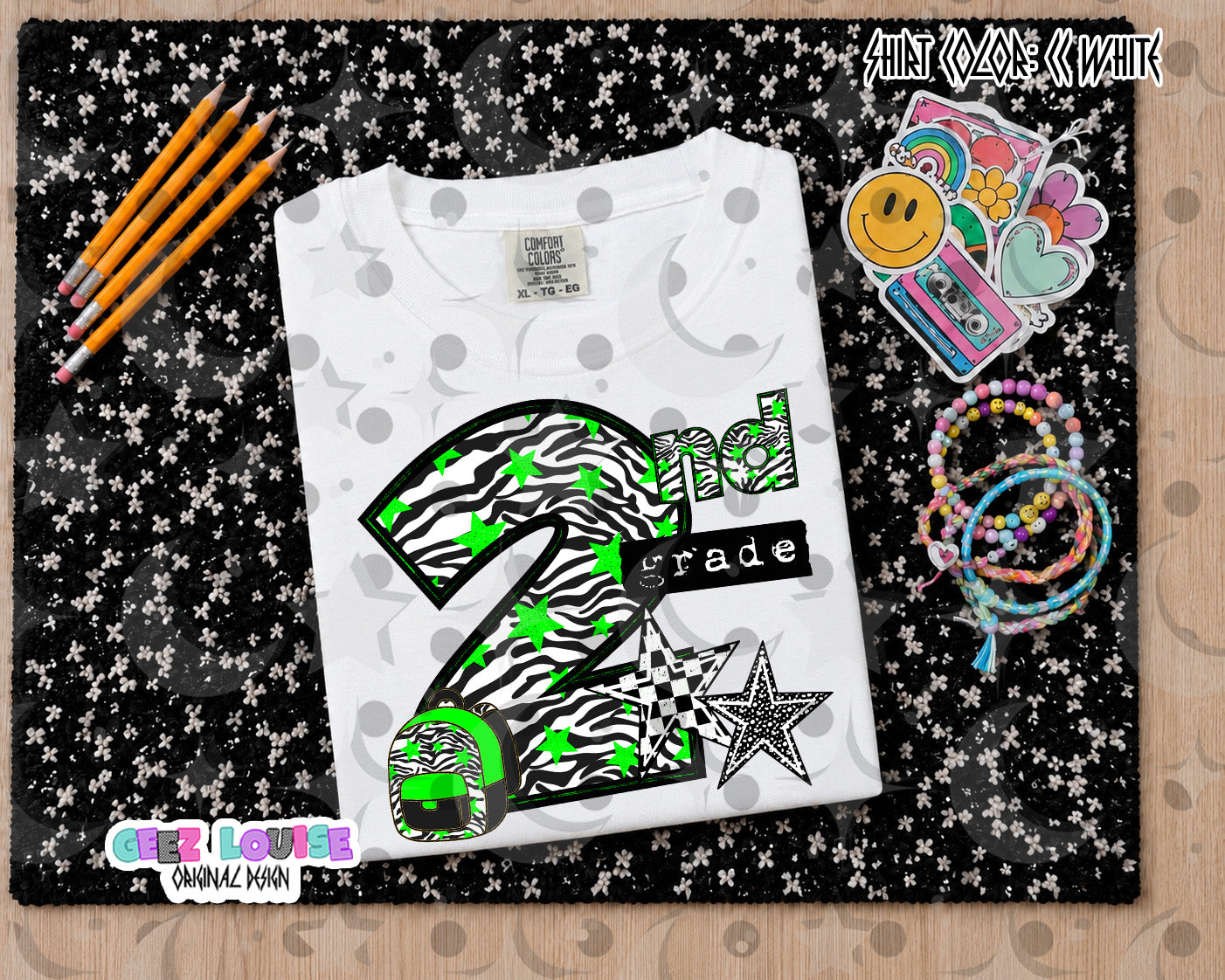 Retro Zebra Green School Grade PNG Bundle | Pre-K through 5th Grade Digital Design