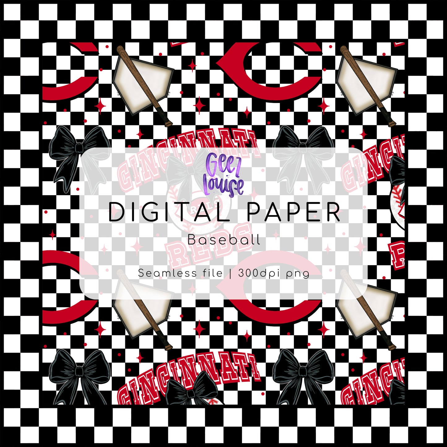 Baseball Checkered Seamless | 30 Team Options - Digital Download- PNG