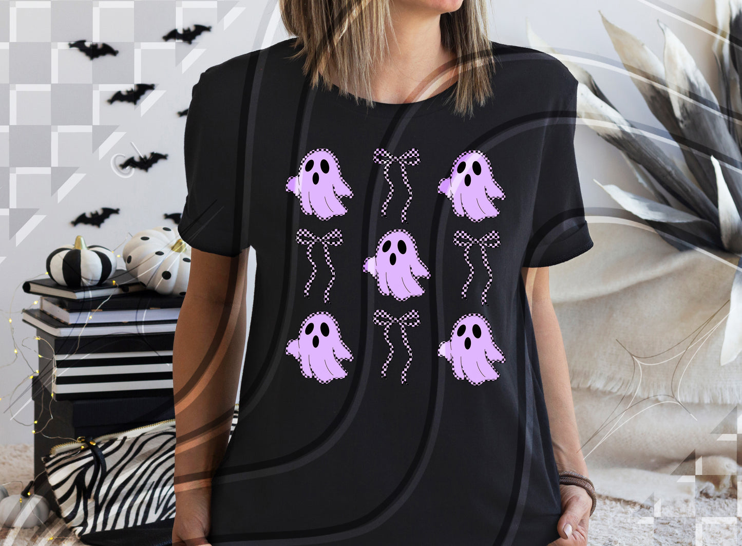 Coquette Checkered Ghost Digital Design – 4 Color Options (PNG + Commercial Use)