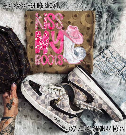 Kiss My Boots PNG Design | Pink Cowgirl Western Shirt Design | Sassy Country Girl Sublimation File