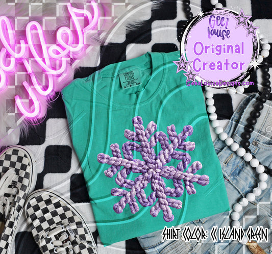 Yarn Texture Snowflake Digital Design | Purple Rope Stitch Effect | Winter Sublimation PNG