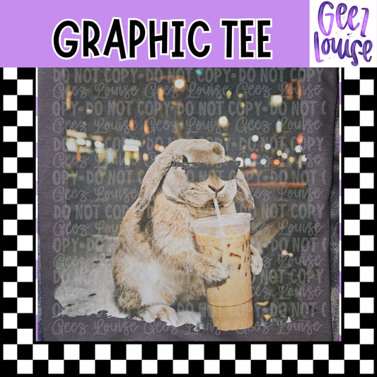 Cool Bunny Graphic Tee | Funny Coffee Lover Shirt | Cute Animal Aesthetic Tee | Unisex Graphic Shirt